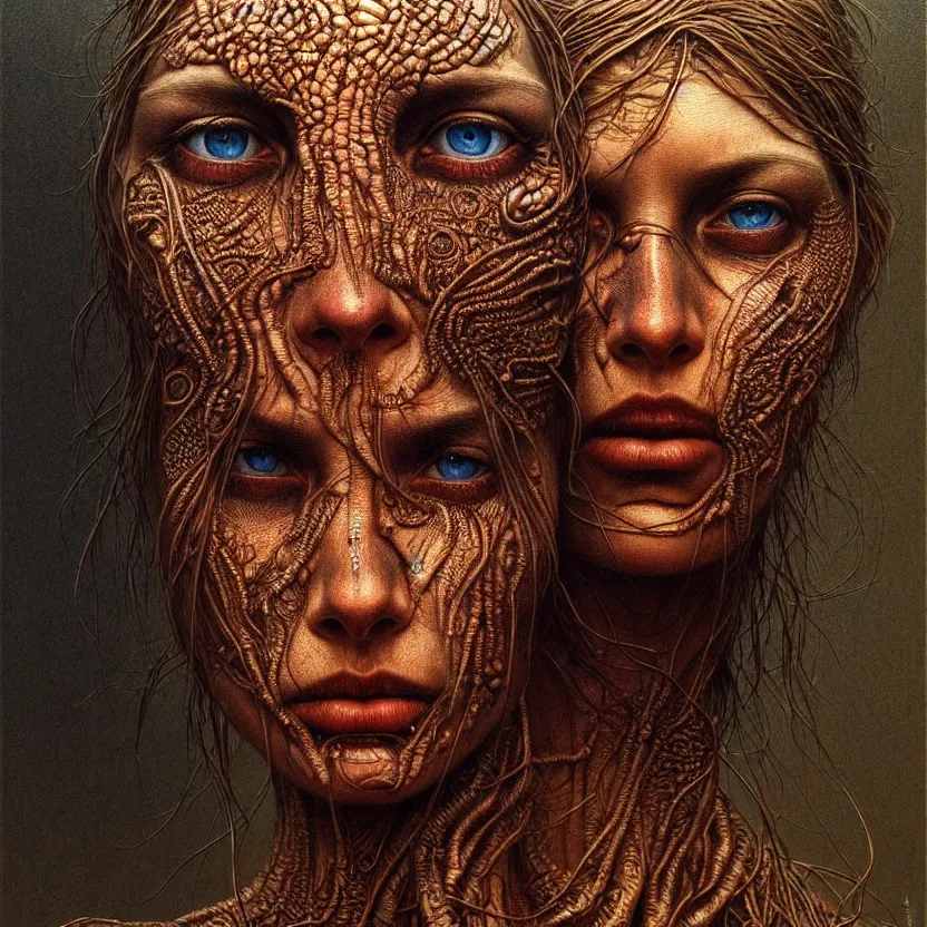 Prompt: ultra realist intricate detailed portrait of a single rugged attractive female, insanity accurate features, apocalyptic, very intricate details, 8 k resolution, dim lighting, artstyle zdzisław beksinski and keith thompson, award winning