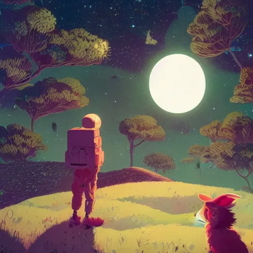 Image similar to A rabbit full of hope, looking for a black hole in an infinite time loop by Victo Ngai and Ghibli andlisk feng and atey ghailan