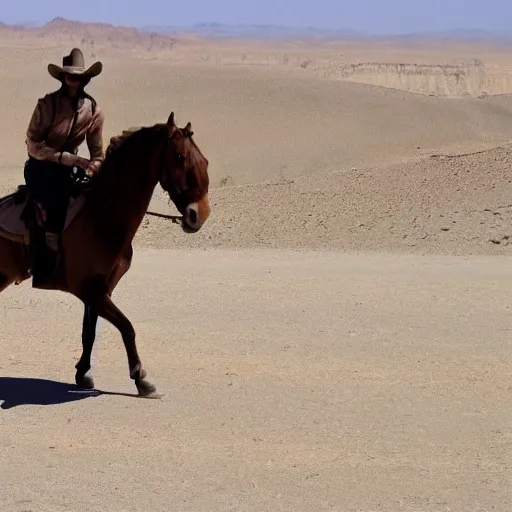 Image similar to gunslinger riding across the desert on a horse