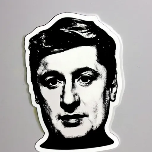 Prompt: volodymyr zelenskyy. face. intricate sticker design by andy warhol