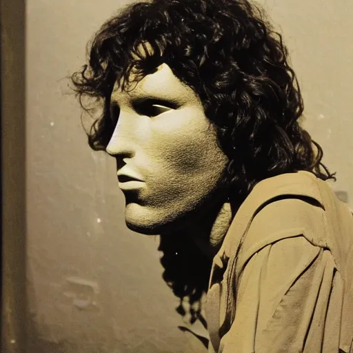 Prompt: photograph of a taxidermied jim morrison in a museum