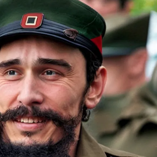 Image similar to candid photograph of James Franco as Fidel Castro, long shot