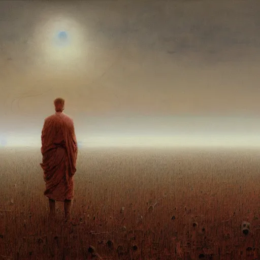 Prompt: A beautiful painting of A plain by Zdzisław Beksiński and Ilya Repin,In style of Post-Apocalyptic.digital art, illustration,hyper detailed,smooth, sharp focus,trending on artstation,oil on the canvas,4k