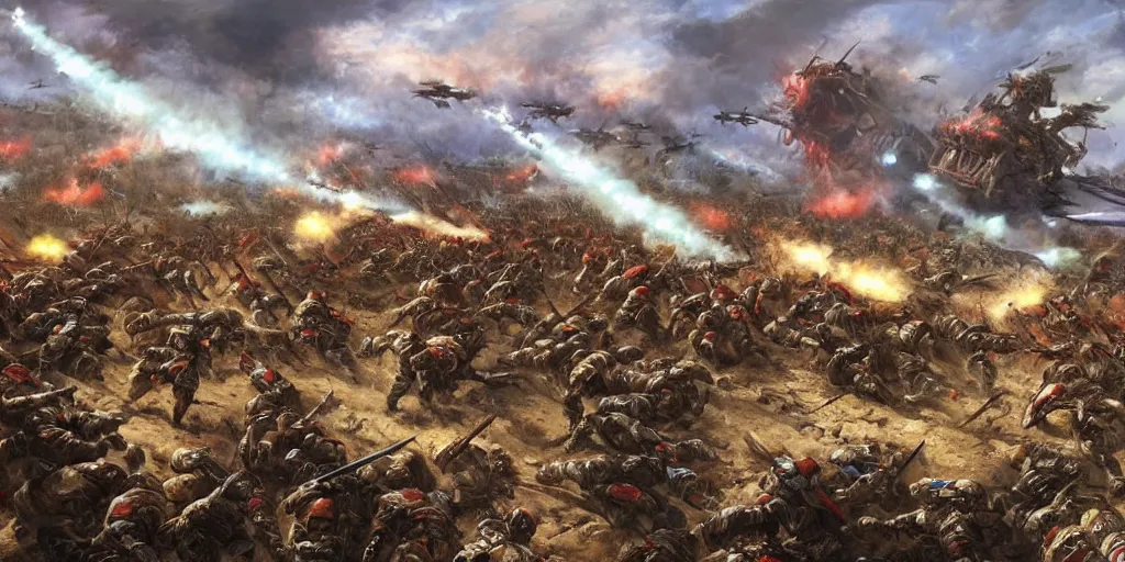 Image similar to world war 1 landscape of zergs destroying the terran soldiers, in an epic and bloody battle, beautiful painting
