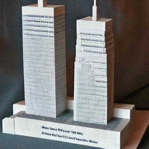 Prompt: Photo of The World Trade Center made of Jenka blocks