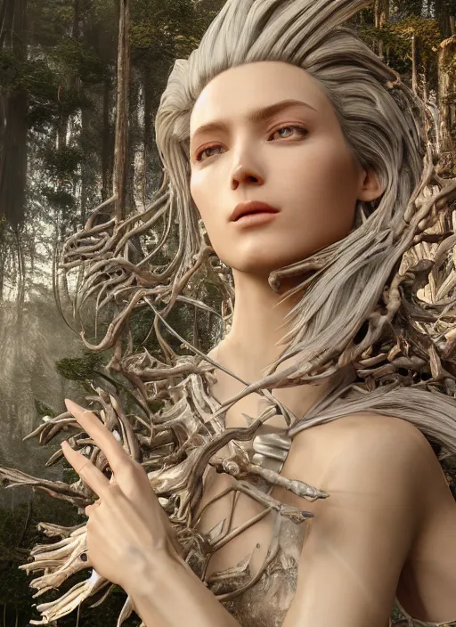 Prompt: beauteous stunning practical sumptuous androgynous biomechanical with incredible hair, crystalline masterpiece incrustations, hyperdetailed face, elegant pose, movie still, intricate accuracy, octane render, cinematic forest lighting, cgsociety, unreal engine, crepuscular rays, god rays