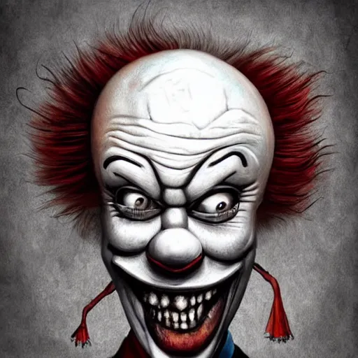 Prompt: surrealism grunge cartoon portrait sketch of a king with a wide smile and a red balloon wearing a crown by - michael karcz, loony toons style, pennywise style, horror theme, detailed, elegant, intricate