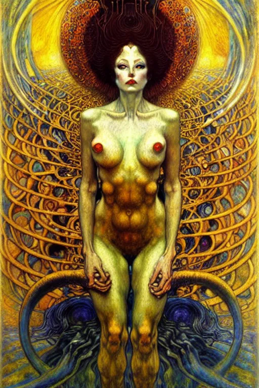 Image similar to Divine Chaos Engine by Karol Bak, Jean Delville, William Blake, Gustav Klimt, and Vincent Van Gogh, symbolist, visionary