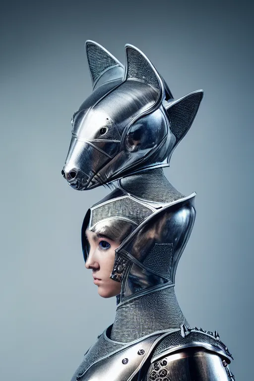 Prompt: female knight wearing a real cat on her head, armor designed by wayne barlowe, swarovski and tiffany, blonde hair, symmetry, sci - fi, cinematic, elegant, luxury, perfect light, perfect composition, dlsr photography, sharp focus, dark fantasy, 8 k, ultra hd, sense of awe, highly detailed, realistic, intricate