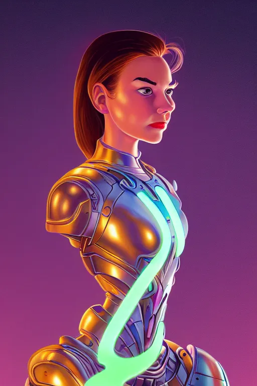 Prompt: portrait of a girl with a biomechanic armor and neon light by Carl Barks, digital painting, highly detailed, trending on artstation