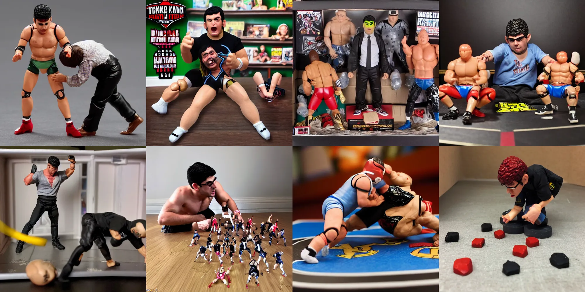 Prompt: tony khan breaking his wrestling action figures, 8 k, 3 d, childs bedroom, angry, crying