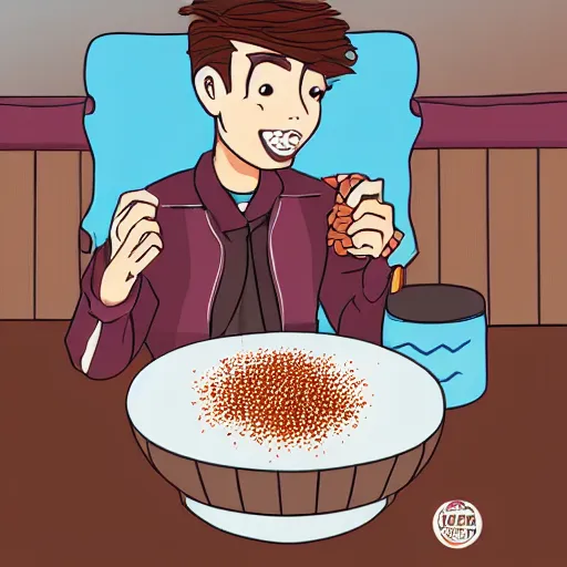 Prompt: digital art of among us sus crewmate eating cereals