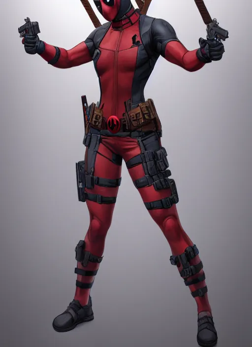 Image similar to female deadpool, naturel, hyper detailed, digital art, trending in artstation, cinematic lighting, studio quality, smooth render, unreal engine 5 rendered, octane rendered, art style by klimt and nixeu and ian sprigger and wlop and krenz cushart