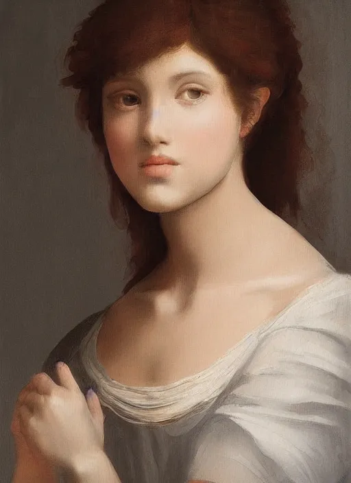 Prompt: a beautiful painting of a young lady by michaelangelo, neo-classical, trending on artstation