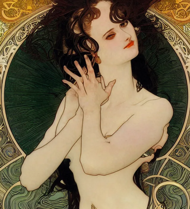 Image similar to detailed portrait of eva green by alphonse mucha, ayami kojima, yoshitaka amano