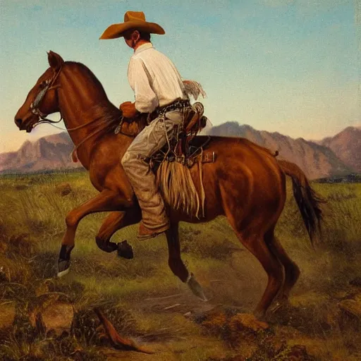 Prompt: a cowboy herding cattle, western art