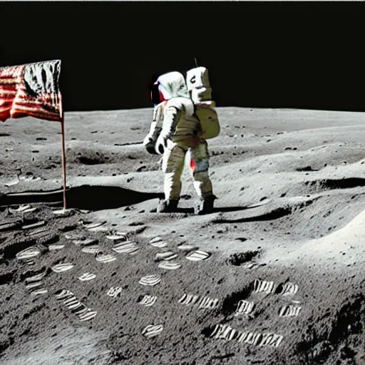 Prompt: historical picture of the landing on the moon