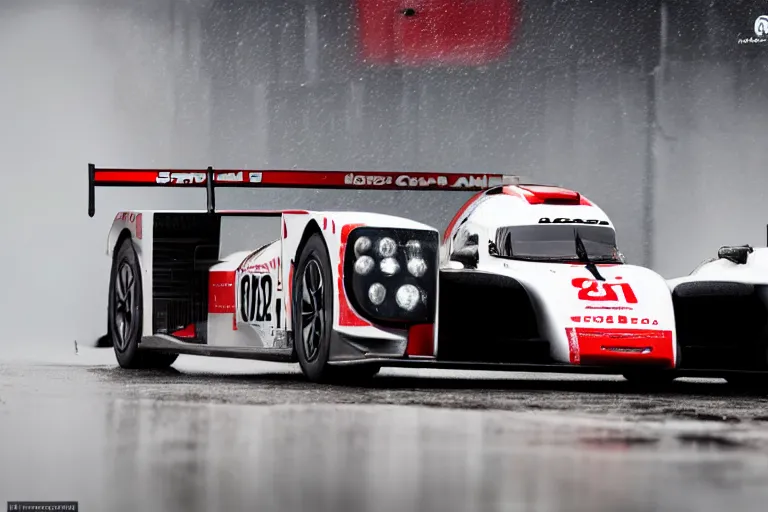 Image similar to detailed photo of the porsche 9 1 9 in heavy rain at circuit de spa - francorchamps, in the art style of nihonga