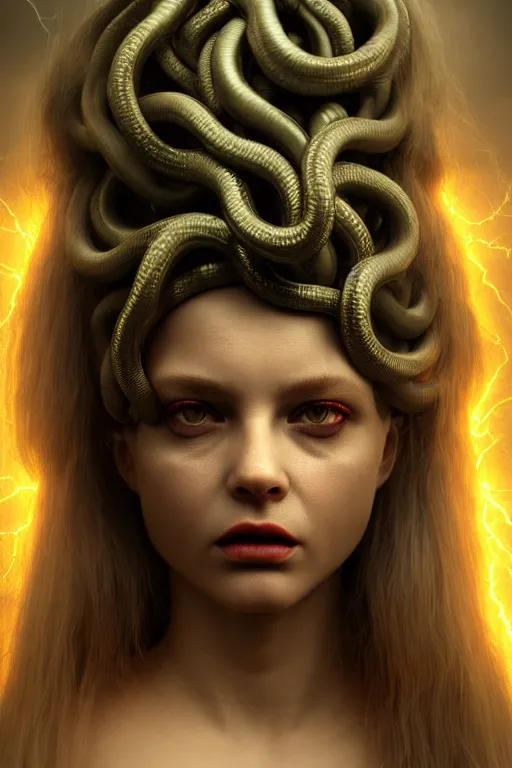 Prompt: picture portrait of Medusa, Lilith, photo-realistic, hyper-realism, octane render, dramatic lightning, cinematic, by Gyzis,