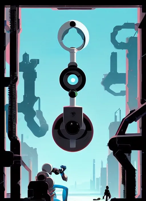 Image similar to poster artwork by Michael Whelan and Tomer Hanuka, of the game Portal, from Valve, Aperture Science, clean