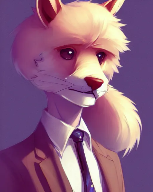 Image similar to character concept art of a cute male anthropomorphic furry | | adorable, a detective fursona, key visual, realistic shaded perfect face, tufted softly, fine details by stanley artgerm lau, wlop, rossdraws, james jean, andrei riabovitchev, marc simonetti, and sakimichan, trending on weasyl