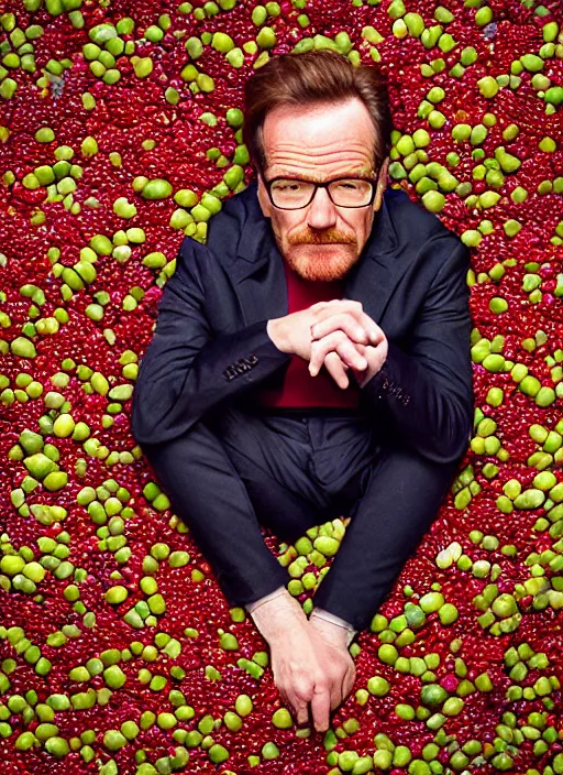 Prompt: tiny bryan cranston sitting inside a bown of cranberries, food photography, natural light, sharp, detailed face, magazine, press, photo, steve mccurry, david lazar, canon, nikon, focus