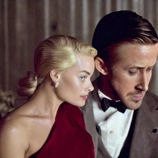 Image similar to still of ryan gosling and margot robbie, in once upon a time in america