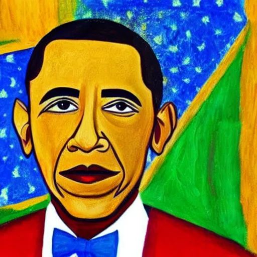 Prompt: portrait of obama painted as a monarch, painting by picasso