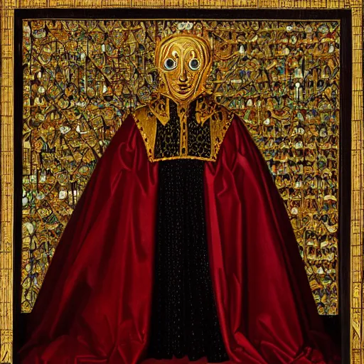 Image similar to a portrait of a shiny metallic renaissance robot, in the style of Jan van Eyck,