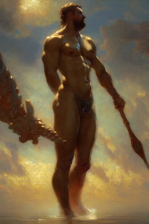 Image similar to god of ocean, male character design, painting by gaston bussiere, craig mullins, greg rutkowski, tom of finland, trending on artstation