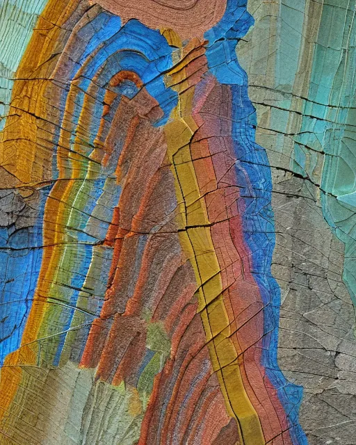 Prompt: a geological chart with layers of colourful strata fused with a temple