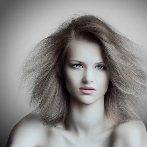 Prompt: A photo of a caucasian female model with hair made by phone cable