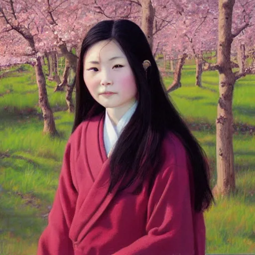 Image similar to detailed portrait of japanese girl, spring light, painting by alex horley