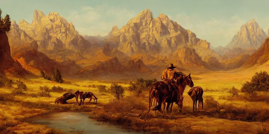 Image similar to beautiful western artwork by eugene von guerard