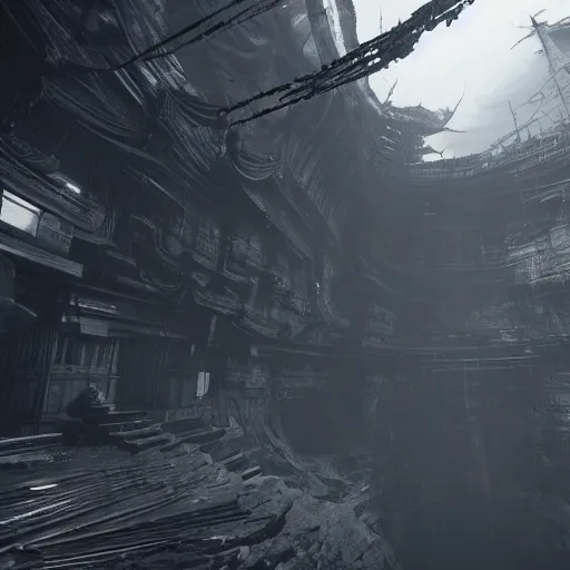 Image similar to horrifying tsutomu nihei architecture, unreal engine, 8 k, ultra realistic, ultra detail