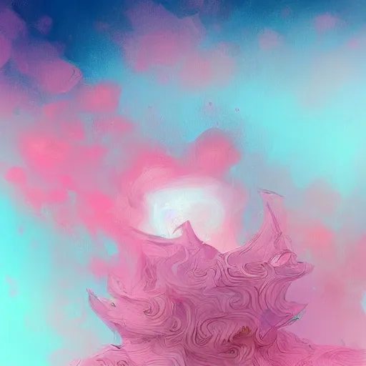 Prompt: uwu smiling pink ice cream crying sky blue waffle cone, intricate, high definition, beautiful mystical digital concept art classic inspired rendered painting