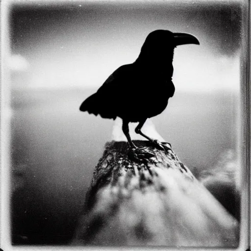 Image similar to raven, beautiful polaroid photo, pinhole, lomography,