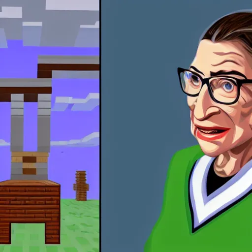Prompt: ruth bader ginsburg lost in minecraft