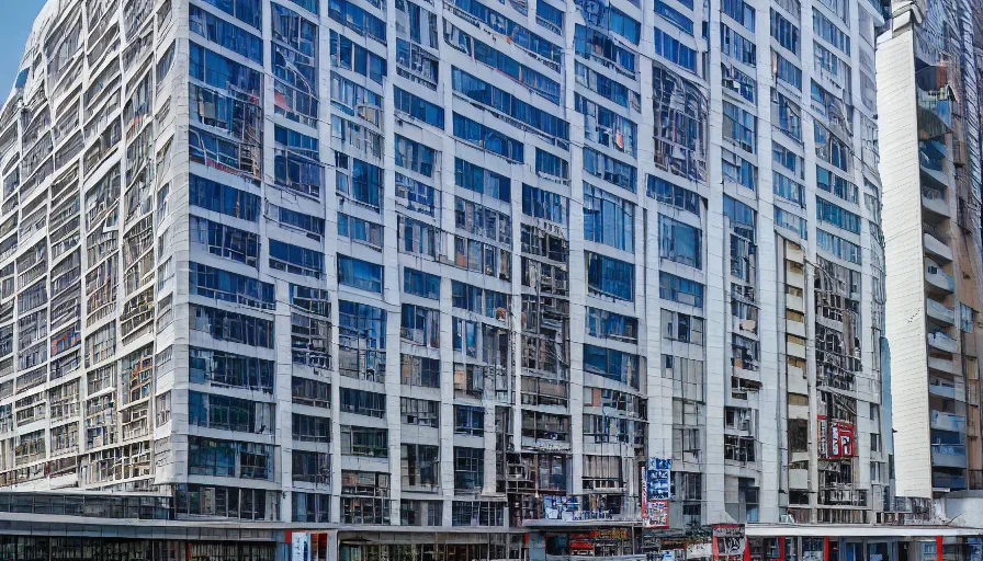 Prompt: the modern kabuki - za building, by hiroshi yoshida, wide - angle lens, detailed