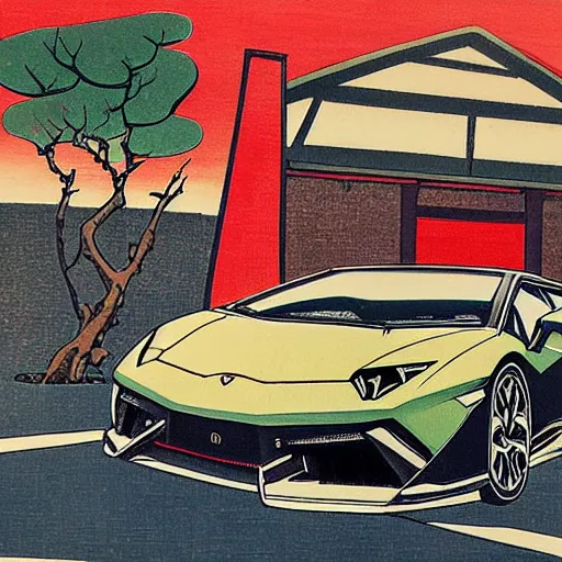 Prompt: ukiyo - e painting of a lamborghini