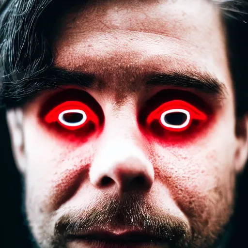 Image similar to a man with red glowing eyes