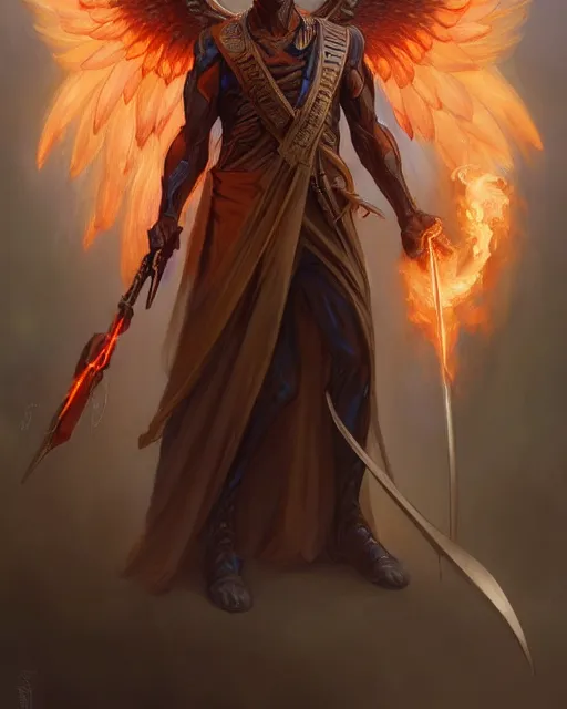 Prompt: character portrait of a male angel of justice with wings of flame, by peter mohrbacher, mark brooks, jim burns, marina abramovic, wadim kashin, greg rutkowski, trending on artstation