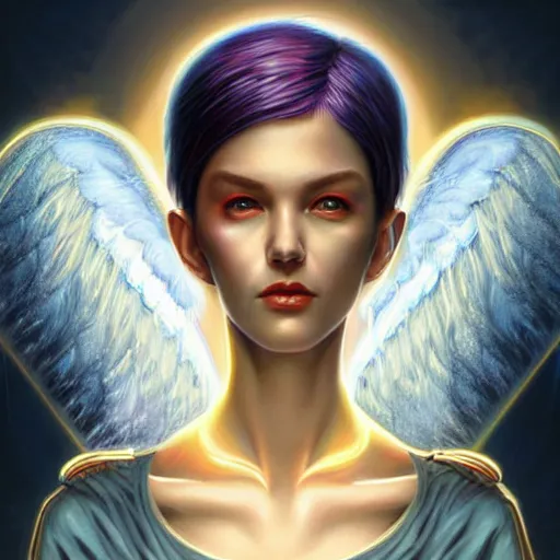 Image similar to Lofi Cyberpunk Angel portrait Pixar style by Tristan Eaton Stanley Artgerm and Tom Bagshaw