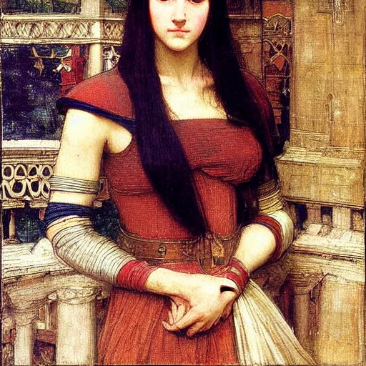 Prompt: Pre-Raphealite painting of a medieval princess by John William Waterhouse