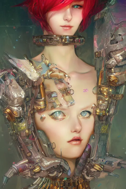 Image similar to portrait of beautiful young fairy, cyberpunk, pinup, Warhammer, highly detailed, artstation, illustration, art by Gustav Klimt and Range Murata and Ilya Kuvshinov and Sakimichan