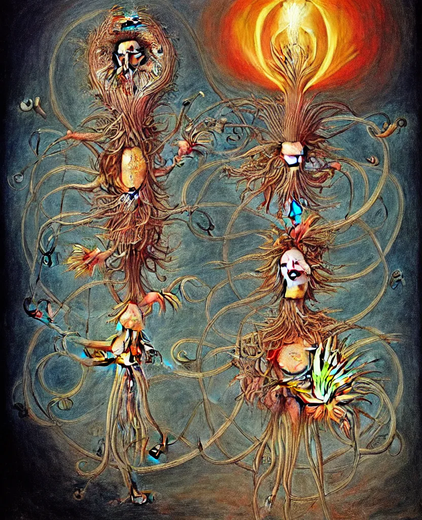 Image similar to whimsical freaky creature sings a unique canto about'as above so below'being ignited by the spirit of haeckel and robert fludd, breakthrough is iminent, glory be to the magic within, painted by ronny khalil