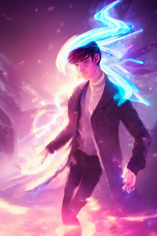 Image similar to a human elemental sorcerer, blurred environment background, colorful magic effects, white skin, portrait, male, sharp focus, digital art, concept art, dynamic lighting, by emylie boivin and rossdraws