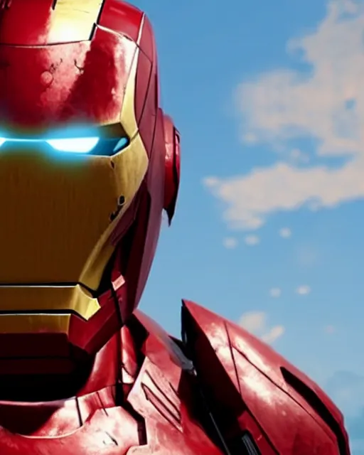 Image similar to robust and bulky iron man suit in red dead redemption 2, cinematic, photorealistic
