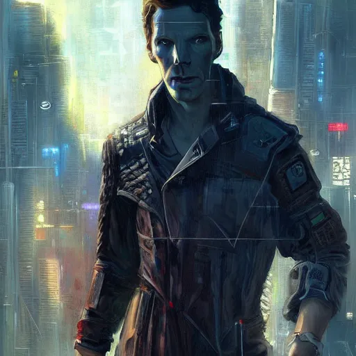 Prompt: a beautiful painting of cyberpunk Benedict Cumberbatch, by Mizuri AU and Soufiane Idrassi and BONDARTS and Tomasz Alen Kopera and Klaus Wittmann and Deathburger and Daniel Romanovsky and Aku, trending on art station