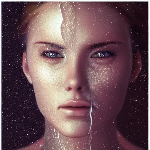 Prompt: woman portrait made out of rain with a glass box contains galaxies, highly detailed, concept art, realistic, octane render, unreal engine, up close shot, trending on artstation